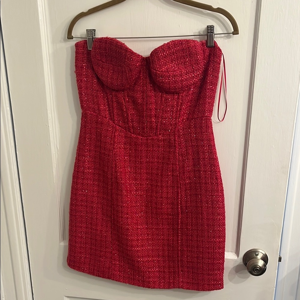 Bloomingdale’s Aqua hot pink tweed Strapless Dress